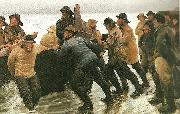 Michael Ancher fiskere trekker vod ved skagen oil painting artist